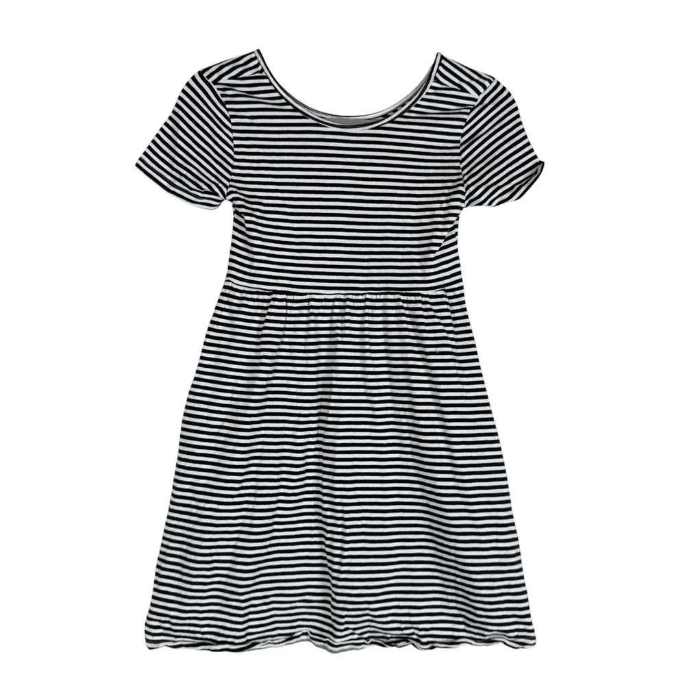Old Navy Dress Girls 10-12 Black White Stripe Skater Scoop Neck Jersey Casual